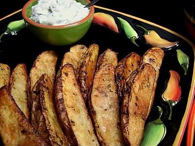 /></span><br/> <br/> <br/> POTATO WEDGES WITH SPICY RANCH DIPPING SAUCE<br/> (Source: Phyllis Hoffman Celebrate magazine)<br/> <br/> 8 large russet potatoes, each cut into 8 wedges<br/> 1/2 c. olive oil<br/> 4 tsp. dried parsley flakes<br/> 1 Tbsp. seasoned salt<br/> 2 tsp. granulated garlic<br/> 1 1/2 tsp. paprika<br/> 1 tsp. freshly ground black pepper<br/> Seasoned salt<br/> <br/> Spicy Ranch Dipping Sauce (recipe below)<br/> <br/> Preheat oven to 400 degrees. Line 2 rimmed baking sheets with foil. Set aside.<br/></span></div> <div><span style=